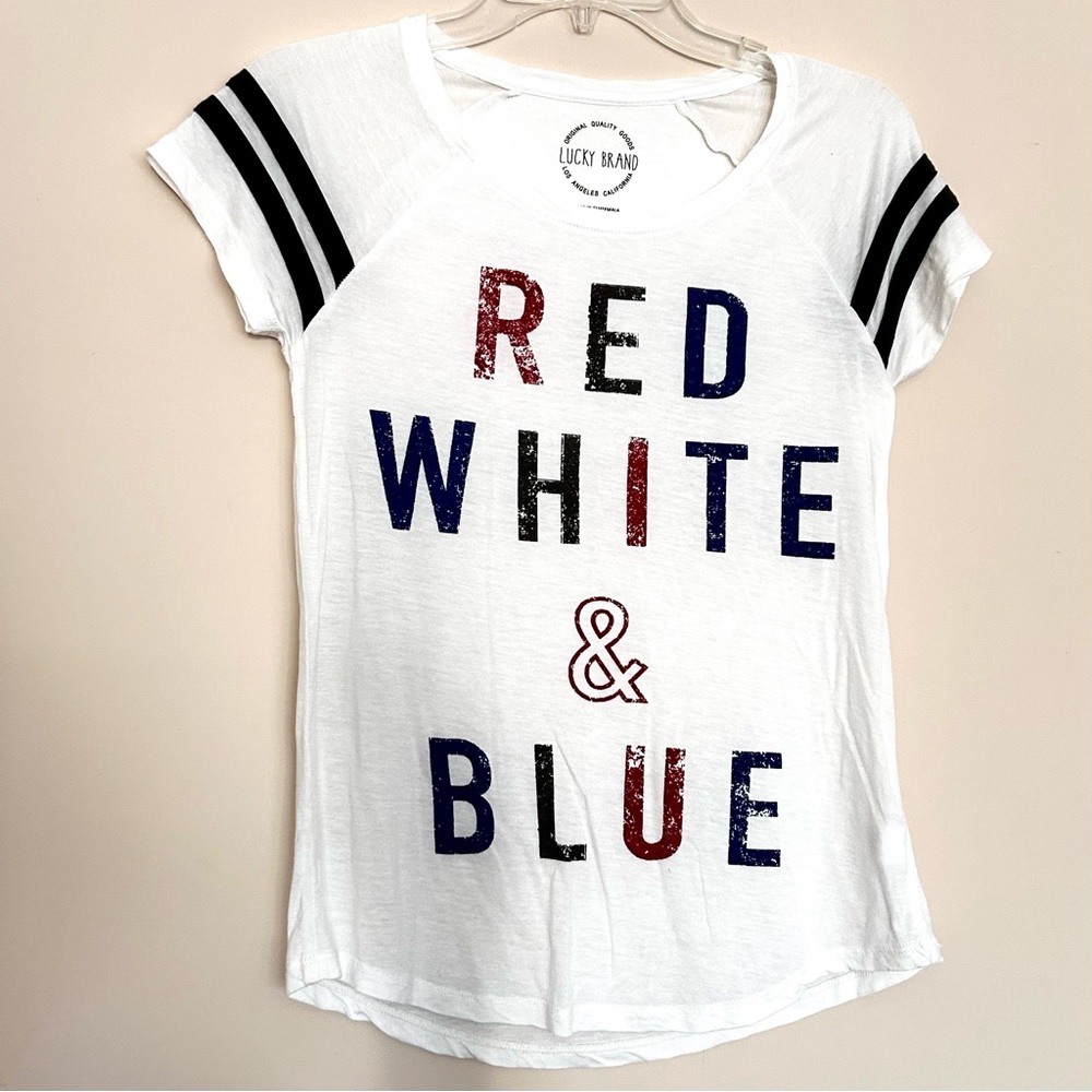 🔆Lucky Brand Women’s White Patriot Tee ‘Red, White and Blue’
